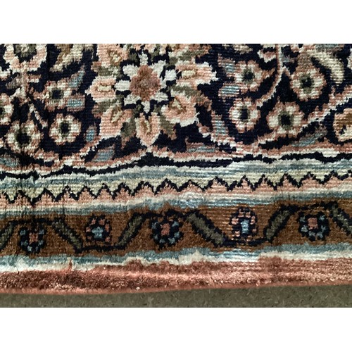 358 - Sulayman apprentice handmade silk rug with central floral and birds pattern and floral border. Main ... 