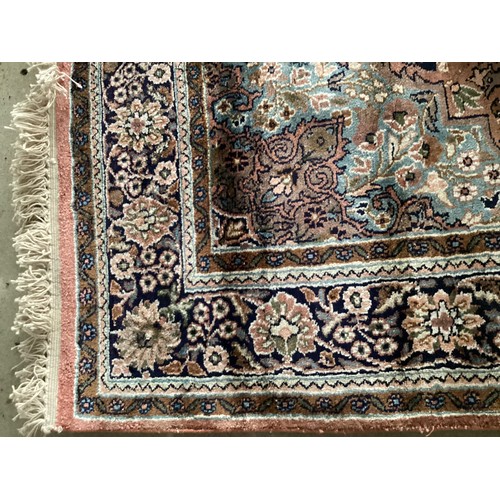 358 - Sulayman apprentice handmade silk rug with central floral and birds pattern and floral border. Main ... 