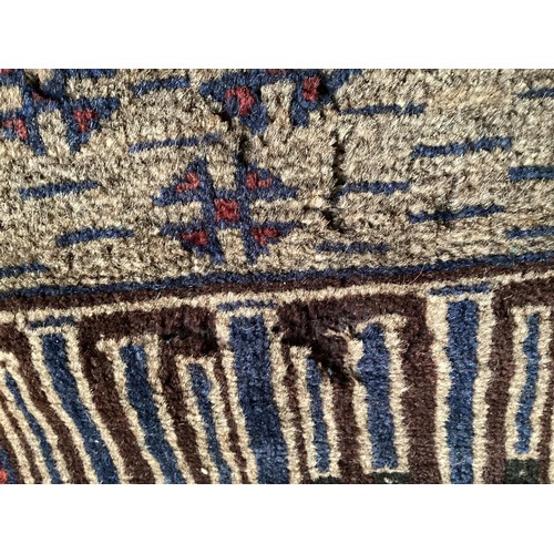 362 - Afghan handmade rug , central pattern depicting a temple and a rug with a border. Colours are cream ... 