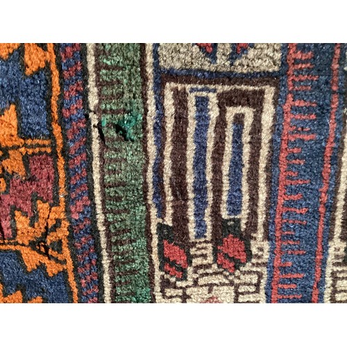 362 - Afghan handmade rug , central pattern depicting a temple and a rug with a border. Colours are cream ... 