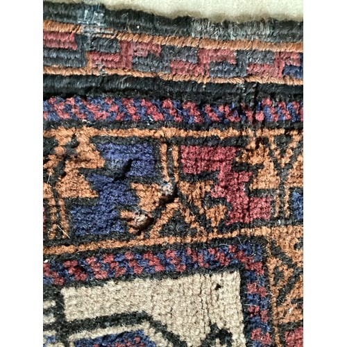 362 - Afghan handmade rug , central pattern depicting a temple and a rug with a border. Colours are cream ... 