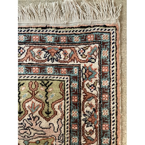 372 - Two small silk rugs/ prayer mats. Smaller one is Turkish cashar prayer rug with central pattern depi... 