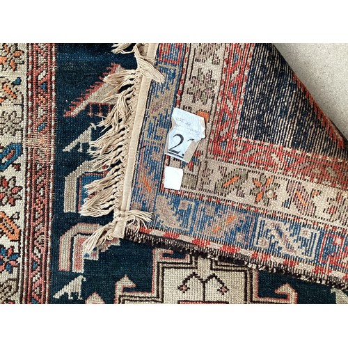 377 - Three small rugs, see photos for details, much wear to edges and all over wear commensurate with use... 