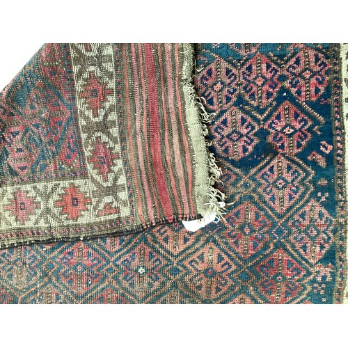 377 - Three small rugs, see photos for details, much wear to edges and all over wear commensurate with use... 