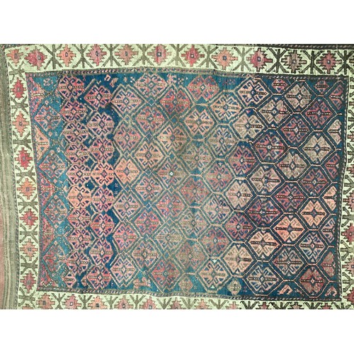 377 - Three small rugs, see photos for details, much wear to edges and all over wear commensurate with use... 