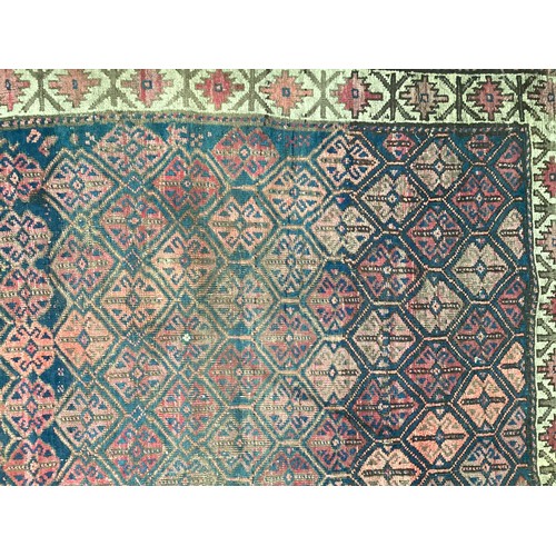 377 - Three small rugs, see photos for details, much wear to edges and all over wear commensurate with use... 