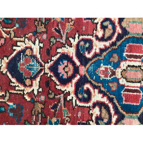 378 - Red ground runner, see photos for details, 96 cm x 297 cm, condition all over wear.