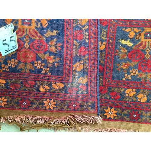 380 - Two small rugs and a shaped hanging/rug. (kurdish afghan hanger) All over wear to all. Rugs, 32 cm x... 