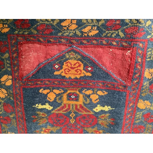 380 - Two small rugs and a shaped hanging/rug. (kurdish afghan hanger) All over wear to all. Rugs, 32 cm x... 