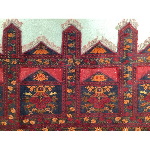 380 - Two small rugs and a shaped hanging/rug. (kurdish afghan hanger) All over wear to all. Rugs, 32 cm x... 