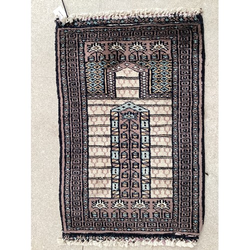 380 - Two small rugs and a shaped hanging/rug. (kurdish afghan hanger) All over wear to all. Rugs, 32 cm x... 