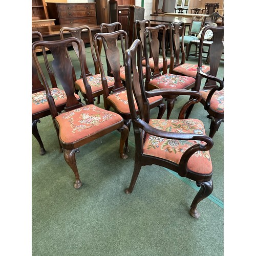 515 - A set of 10 good heavy matching dining chairs ( 8+2), with floral tapestry seats, some restoration o... 