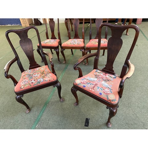 515 - A set of 10 good heavy matching dining chairs ( 8+2), with floral tapestry seats, some restoration o... 