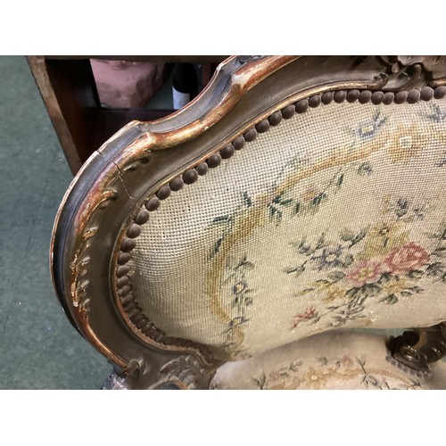 567 - Good Pair of Rococo armchairs with floral tapestry design. 90 cm H. Condition, losses and chips to p... 