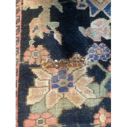 347 - Two rugs, long runner 104cm x 370cm - general wear, hole and fraying to edges, see images; other 157... 