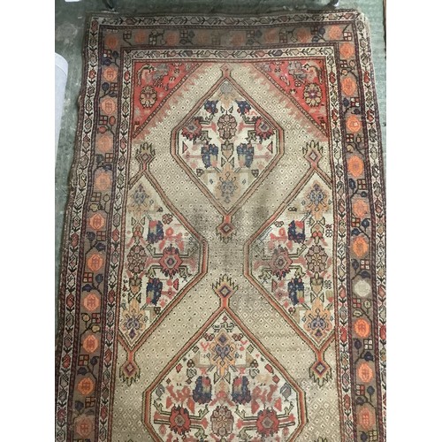 347 - Two rugs, long runner 104cm x 370cm - general wear, hole and fraying to edges, see images; other 157... 