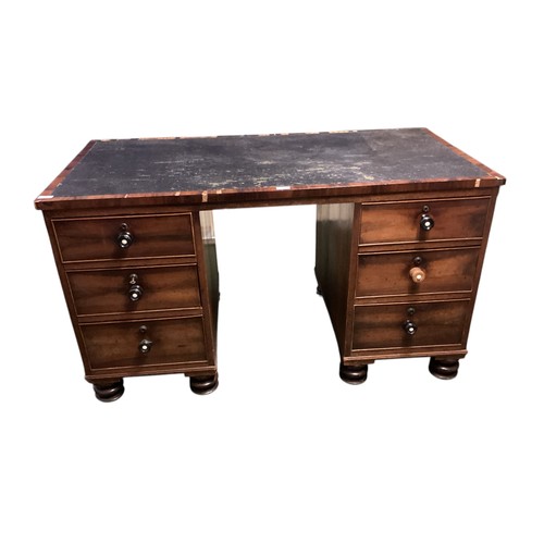 560 - Six drawer leather top kneehole writing desk, stamped 'J.Bramah's Patent Shaw & Crane' to one brass ... 