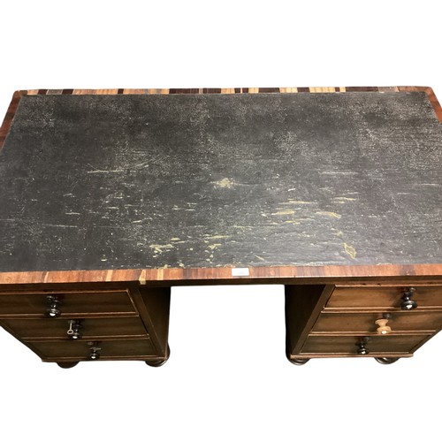 560 - Six drawer leather top kneehole writing desk, stamped 'J.Bramah's Patent Shaw & Crane' to one brass ... 