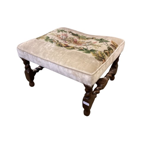 504 - A quantity of furniture to include: Upholstered part tapestry footstool with barley twist turned leg... 