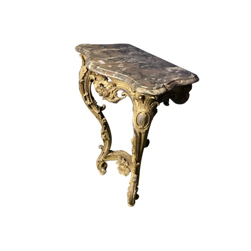 503 - A serpentine fronted giltwood marble topped console table 78 cm H.  Condition, some losses to giltwo... 