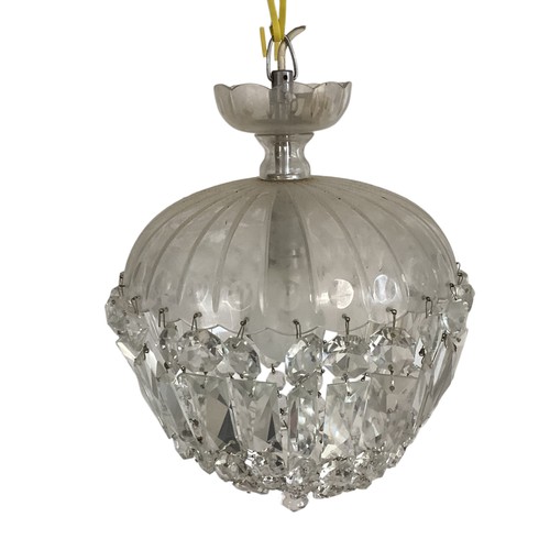 179 - A glass hall light with glass drop lustres, 57cm overall height approx