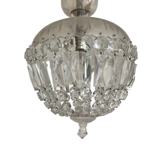 179 - A glass hall light with glass drop lustres, 57cm overall height approx