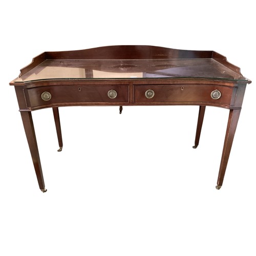 577 - A mahogany concave fronted two drawers serving table, 124cm w x 58cm d x 88cm h