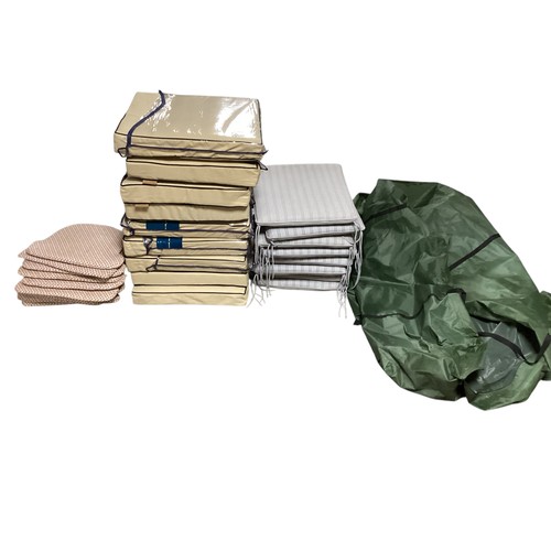 261 - Quantity of garden chair cushions in two large waterproof storage bags, the khaki cushions (9) are a... 