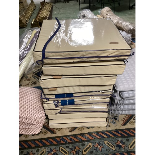 261 - Quantity of garden chair cushions in two large waterproof storage bags, the khaki cushions (9) are a... 