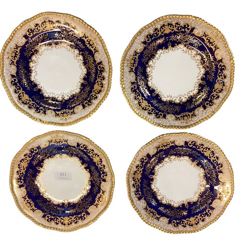 110 - A quantity of decorative blue and gilded china to include T Goode & Co London Bone China  Minton ova... 