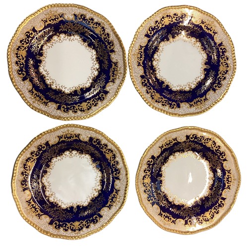 110 - A quantity of decorative blue and gilded china to include T Goode & Co London Bone China  Minton ova... 