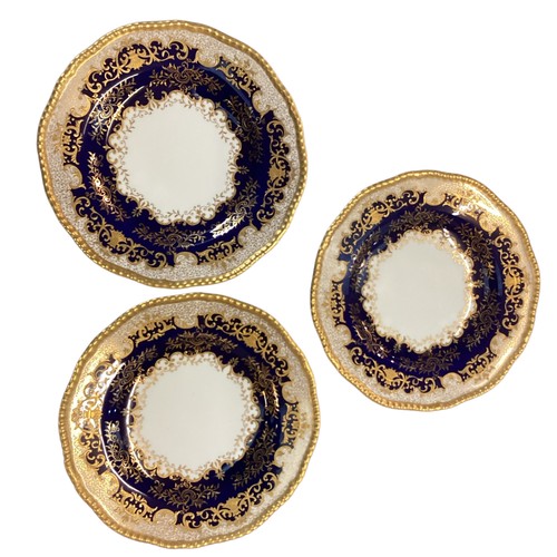 110 - A quantity of decorative blue and gilded china to include T Goode & Co London Bone China  Minton ova... 