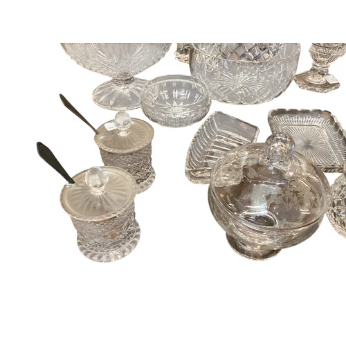 120 - A pair of Sweet meat dishes and covers, a pair of cut glass jam pots and covers with EPNS spoons, an... 