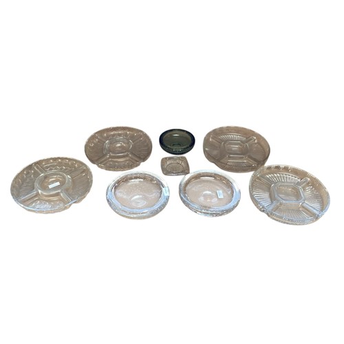 123 - A set of 4 heavy glass hors d'oeuvre sectioned plate dishes, and some late C20th heavy Whitefriars s... 