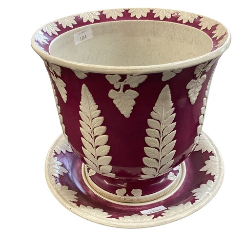 104 - A Wedgwood style purple and white decorated flower vase and stand, approx 25cm high overall, conditi... 