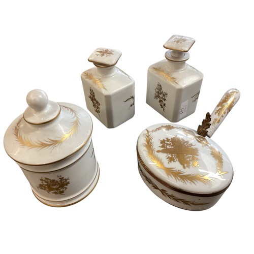 105 - A quantity of china to include Limoges hand painted two bottles with stoppers, a hinged lidded pot, ... 