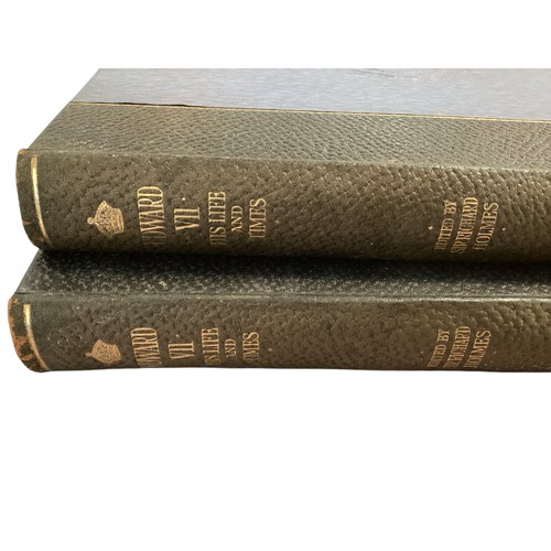 264 - Two leather and velum bound books, Edward VII His Life and times, 1910, 1911. some damp and wear to ... 