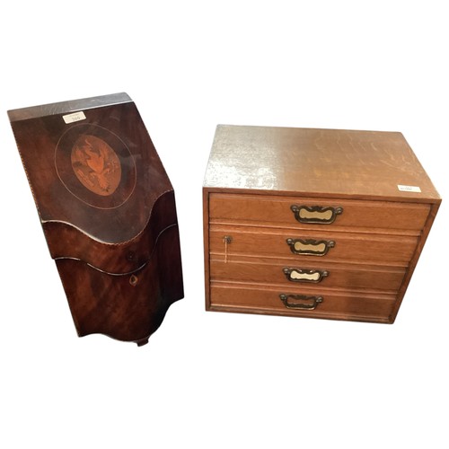 269 - A rosewood and inlaid knife box, and a wooden  4 drawer specimen chest box