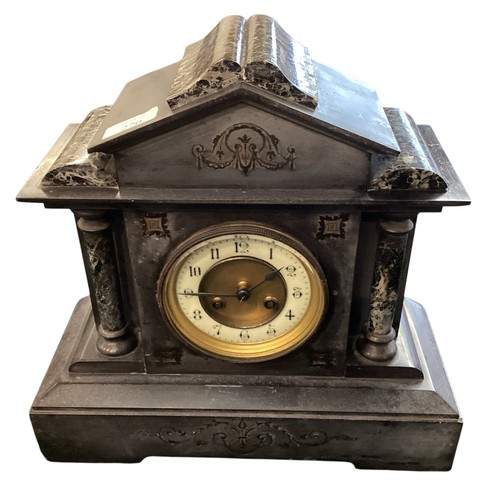 270 - A heavy black slate and marble mantle clock