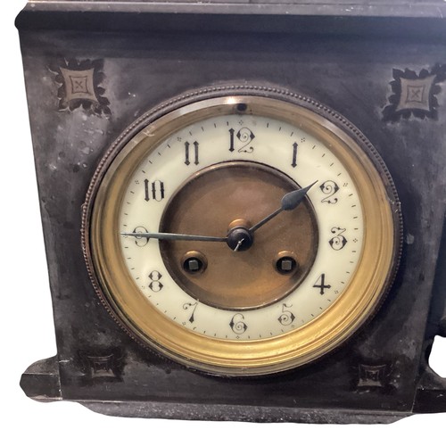 270 - A heavy black slate and marble mantle clock