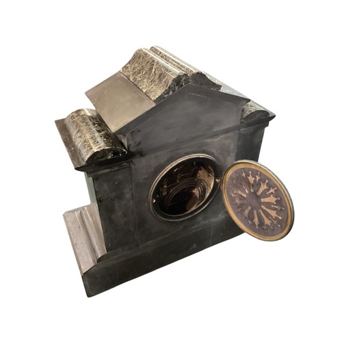 270 - A heavy black slate and marble mantle clock