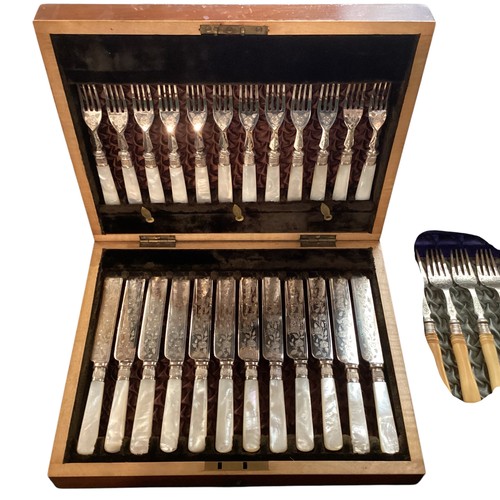 81 - A quantity of cased flatware, to include a cased set of silver apostle teaspoons, a mother of pearl ... 