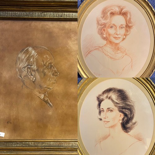 402 - Three portraits, cleared from the Drawing Room at 86 Eaton Square, to include two pencil drawings si... 