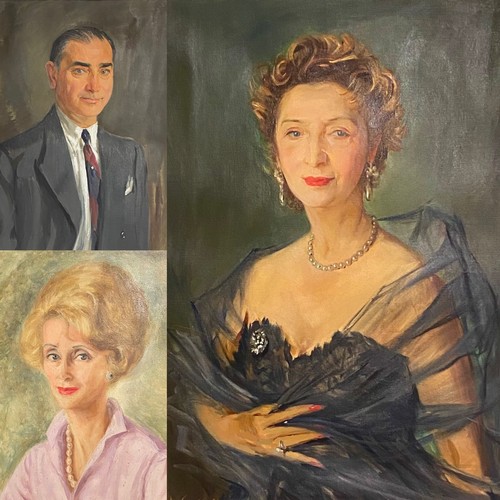 403 - Two large framed portraits by Edmond Soussa (1898-1989), both signed, cleared from 86 Eaton Square, ... 