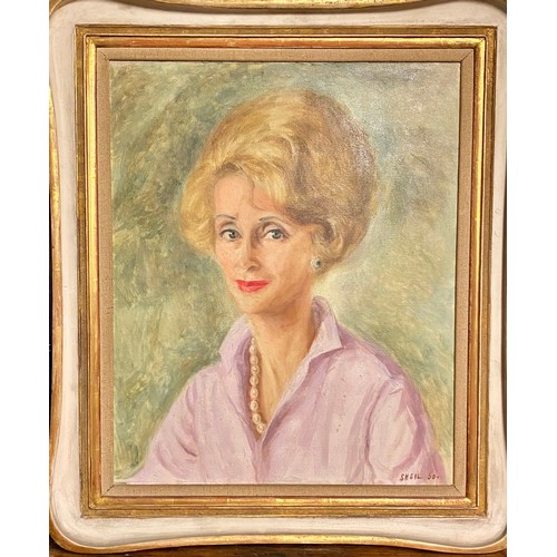 403 - Two large framed portraits by Edmond Soussa (1898-1989), both signed, cleared from 86 Eaton Square, ... 