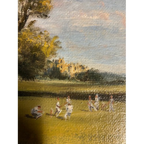 436 - William Burns, C20th, Oil on canvas, label verso, titled Cricket at Chatsworth, signed and dated low... 