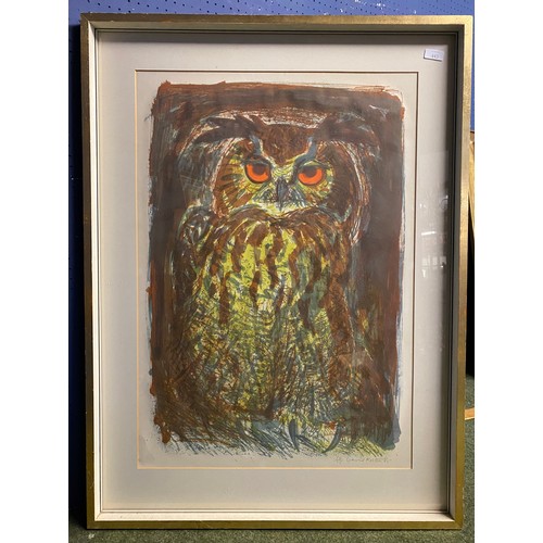 443 - A framed and glazed David Kestor print of an owl, 10/15, signed lower right and dated 65