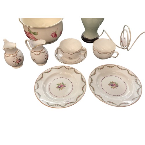 257 - A quantity of china to include a celadon style lamp, Copeland Spode jugs and plates and cups, and a ... 