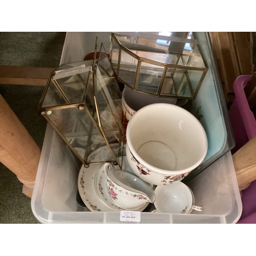 231 - Large quantity of kitchenware, china and walking shoes.