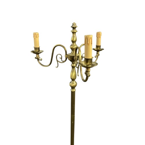 248 - A set of six brass column standard lamps each with 3 branches to faux candles. wired (not tested)